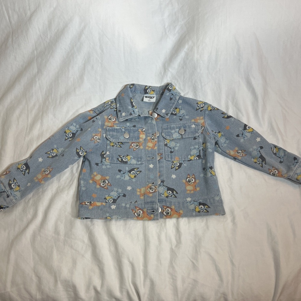 Disney Bluey & Bingo Denim Jean Jacket Cartoon Dog Coat Unisex Kid's 3T